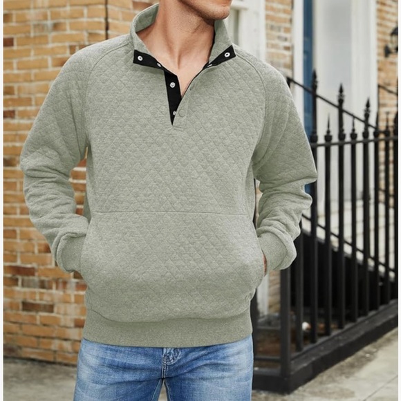 JMIERR Mens Fall Fashion Quarter Button Pullover Quilted w/kangaroo pockets - Picture 7 of 8